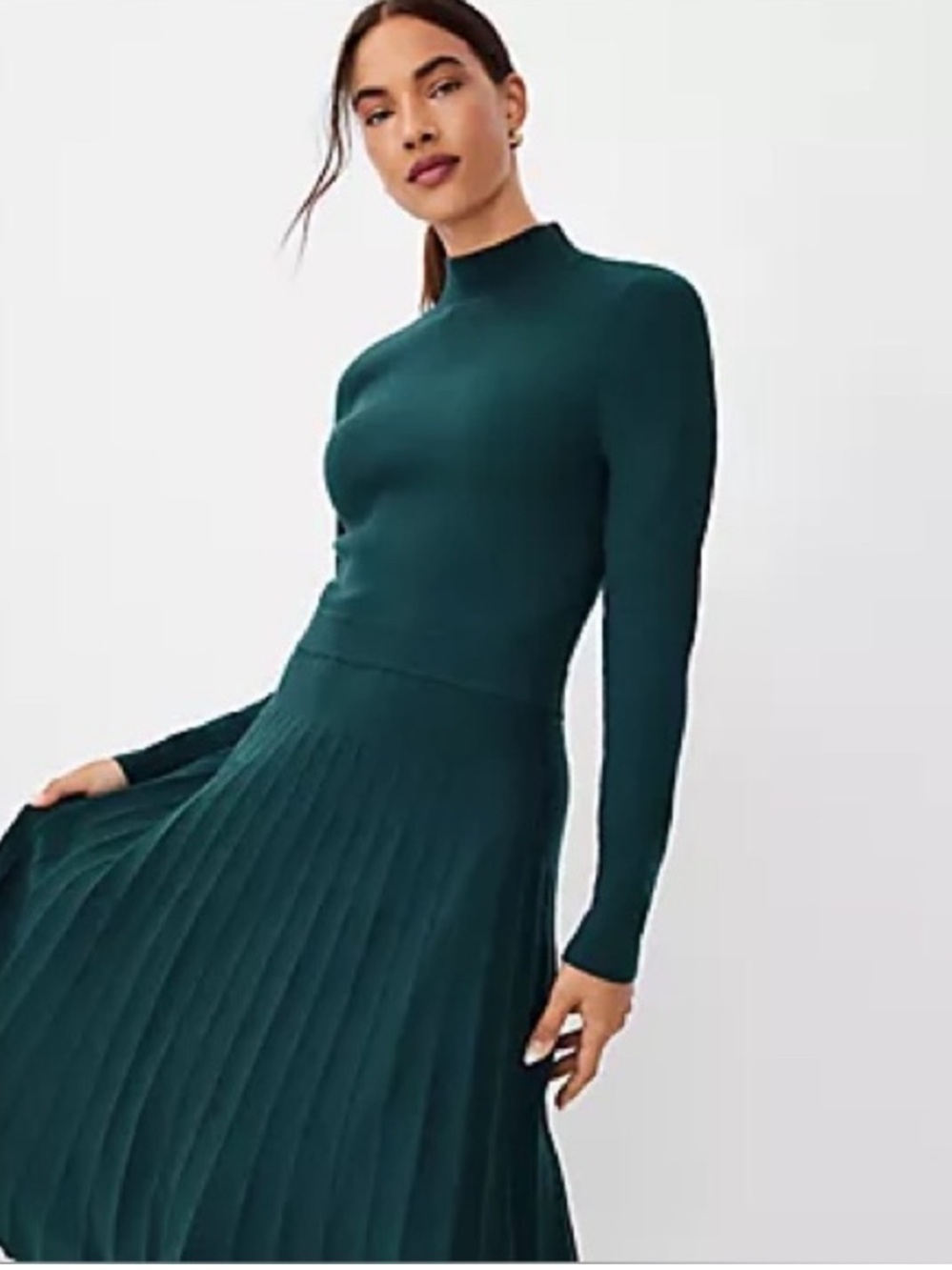 Ann Taylor Pleated Sweater Dress | Teal Green | Size Medium